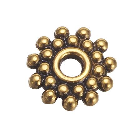 ARRICRAFT Tibetan Style Bead Spacers, Lead Free, Flower, Antique Golden, Size: About 9mm in Diameter, Hole: 2.5mm