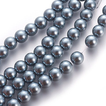 Honeyhandy Glass Pearl Beads Strands, Pearlized, Round, Gray, 4mm, Hole: 0.8~1mm, about 216pcs/strand, 32 inch