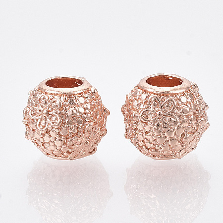 Honeyhandy Alloy European Beads, Large Hole Beads, Rondelle with Flower, Rose Gold, 11x9mm, Hole: 4.5mm