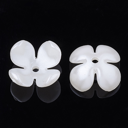 Honeyhandy 4-Petal ABS Plastic Imitation Pearl Bead Caps, Flower, Creamy White, 14.5x14.5x6.5mm, Hole: 1.8mm