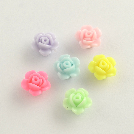 Arricraft Opaque Acrylic Beads, Flower, Mixed Color, 13x8mm, Hole: 2mm