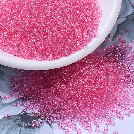 Honeyhandy MIYUKI Round Rocailles Beads, Japanese Seed Beads, 11/0, (RR1319) Dyed Transparent Hot Pink, 2x1.3mm, Hole: 0.8mm, about 1111pcs/10g