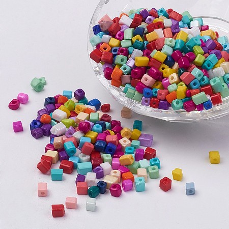 ARRICRAFT Cube Opaque Colours Glass Seed Beads, Round Hole, Mixed Color, 3~7x3~4x3~4mm, Hole: 0.5mm, about 500pcs/50g