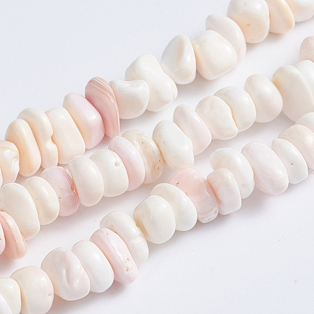 ARRICRAFT Natural Pink Shell Beads Strands, Nuggets, 5~7x5~7x2~4mm, Hole: 0.6mm, about 132pcs/strand, 15.94 inches(40.5cm)