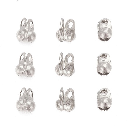 Honeyhandy 304 Stainless Steel Bead Tips, Calotte Ends, Clamshell Knot Cover, Stainless Steel Color, 4x2mm, Hole: 1mm