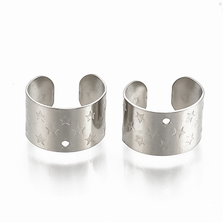 Honeyhandy 304 Stainless Steel Cuff Earrings, with Star, Stainless Steel Color, 10~11x7mm, Hole: 0.8mm