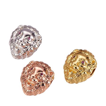 NBEADS 10 Pcs Random Mixed Color Lion Head Beads Micro Pave Cubic Zirconia Beads Bracelet Necklace Connector Charm Beads for Jewelry Making