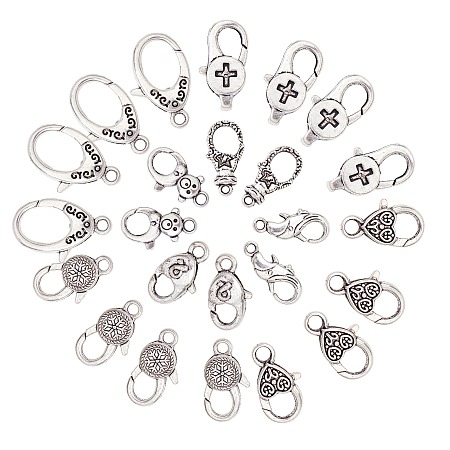ARRICRAFT Tibetan Style Alloy Lobster Claw Clasps, Oval, Cadmium Free & Lead Free, Antique Silver, 64pcs/box