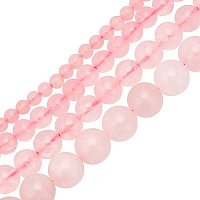 BENECREAT 4 Strands Natural Rose Quartz Beads 4mm 6mm 8mm 10mm Natural Stone Beads Pink Round Faced Gemstone Loose Beads for Jewelry Craft Making, Hole: 1mm