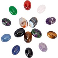 Pandahall Elite 20pcs 10 Styles Oval Cabochon Flat Semi-Precious Gemstones Beads Flatback Dome Crystal Cabochons for Photo Pendant Jewelry Making Clay Findings Making