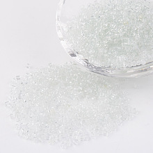 Honeyhandy 12/0 Glass Seed Beads, Transparent, Round, White, 2mm, Hole: 1mm, about 3100pcs/50g