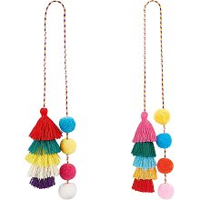 BENECREAT 2 Colors Bohemian Pompom Tassel, 28cm Colorful Tassel Pendant Decorations with Pom Pom Ball Ornament, for Home Car Decor