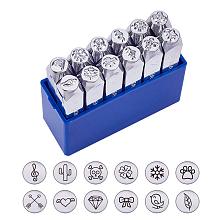 BENECREAT 12 Pack (6mm 1/4") Design Stamps, Metal Punch Stamp Stamping Tool Case - Electroplated Hard Carbon Steel Tools to Stamp/Punch Metal, Jewelry, Leather, Wood