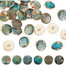 OLYCRAFT 24Pcs 6 Styles Alloy Enamel Shank Buttons Tree Theme Metal Blazer Buttons 18mm Green Gold Vintage Shank Buttons Round Sewing Shank Buttons for Blazer Suits Coat Uniform and Jacket