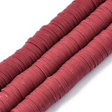 Honeyhandy Flat Round Eco-Friendly Handmade Polymer Clay Beads, Disc Heishi Beads for Hawaiian Earring Bracelet Necklace Jewelry Making, Dark Red, 10mm