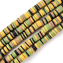 Honeyhandy Handmade Polymer Clay Beads Strands, for DIY Jewelry Crafts Supplies, Heishi Beads, Disc/Flat Round, Dark Olive Green, 6x0.5~1mm, Hole: 1.8mm, about 290~320pcs/strand, 15.75 inch~16.14 inch(40~41cm)