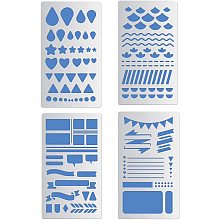 BENECREAT 4 Pack Metal Stencils Geometric Pattern Stainless Steel Stencil Templates(17.5x10cm) for Bullet Scrapbook Painting, Furniture, Embroidery, Murals and DIY Craft