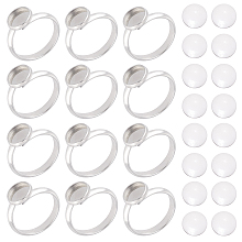 DICOSMETIC 40Pcs Stainless Steel Blank Rings 8mm Adjustable Finger Rings with 40Pcs Half Round Transparent Glass Cabochons Flat Blank Pad Ring Settings for DIY Rings