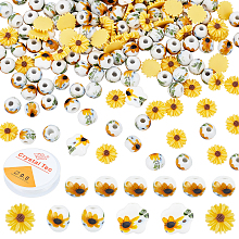 SUPERFINDINGS about 170 pcs Sunflower Style Beads Kit 10.5~14 mm Ceramic Porcelain Beads and Resin Flatback Cabochons Sunflower Beads for Jewelry Making DIY Craft Kit with Crystal Thread