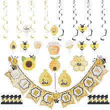 AHANDMAKER 4 Sets Bee Day Party Decoration, Bee Themed Party Decorations Set, Bumble Bee Hanging Swirl Decorations with Happy Bee Day Banner, for Holiday Party Decor