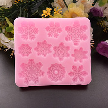 Honeyhandy Food Grade Silicone Molds, Fondant Molds, For DIY Cake Decoration, Chocolate, Candy, UV Resin & Epoxy Resin Jewelry Making, Snowflake, Hot Pink, 91x82x7mm, Inner Size: 22~32mm