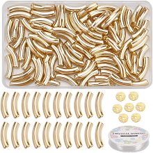 NBEADS About 200 Pcs Acrylic Curved Tube Beads Making Kit, Including 100 Pcs Gold UV Plating Acrylic Tube Beads 100 Pcs Brass Heishi Spacer Beads Elastic Crystal Thread for DIY Craft Jewelry Making