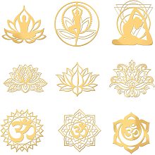 OLYCRAFT 9Pcs 1.6"x1.6" Chakra Stickers Yoga Lotus Metal Sticker Golden Brass Stickers Sacred Geometry Sticker Self Adhesive Stickers for Scrapbooking DIY Resin Crafts Phone Water Bottle Decor