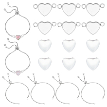 Unicraftale DIY Blank Heart Link Bracelet Making Kit, Including 304 Stainless Steel Cabochon Connector Settings & Slider Bracelet Making, Glass Cabochons, Stainless Steel Color, 18Pcs/box