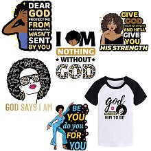 SUPERDANT 6pcs/Set PET Black Girl Iron-on Heat Transfer Stickers Iron On Patches Washable Heat Transfer Stickers Clothes Patch for DIY Clothes