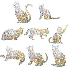 GORGECRAFT 16PCS Cat Window Clings Anti Collision Rainbow Window Glass Stickers for Birds Strike Decals Non Adhesive Prismatic Energy Vinyl Film for Sliding Doors Windows Glass