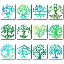 GORGECRAFT 12 Styles Tree of Life Stencil Branch Painting Stencils Reusable Tree Root Leaves Drawing Template Heart Natural Plants Woodland Hollow Out Templates for Painting on Wood Wall Scrapbook