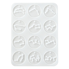 Honeyhandy Twelve Constellations Round Pendants Silicone Molds, Resin Casting Molds, for UV Resin, Epoxy Resin Jewelry Making, White, 135x99x3.5mm, Hole: 2mm, Inner Diameter: 28mm