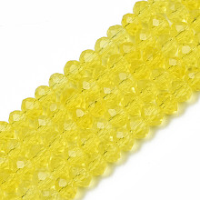 Honeyhandy Glass Beads Strands, Faceted, Rondelle, Yellow, 4x3mm, Hole: 0.4mm, about 123~127pcs/strand, 16.5~16.9 inch(42~43cm)