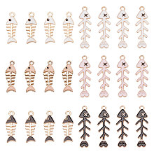 SUNNYCLUE 48Pcs 6 Style Alloy Pendants, with Enamel,  Fishbone, Mixed Color, 23~35x8~11x1.2~2mm, Hole: 1.8~2mm, 8pcs/style