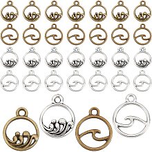 PandaHall Elite 80pcs Ocean Waves Charms, 4 Styles Surfer Wave in Circle Charms Beach Surfer Mermaid Charms for Summer Hawaii Handmade Bracelets Anklets Necklace Earring Jewelry Making