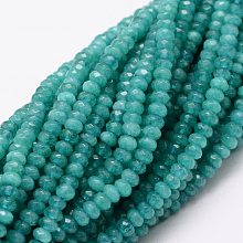 Honeyhandy Dyed Natural Malaysia Jade Rondelle Beads Strands, Faceted, Dark Cyan, 4x2~3mm, Hole: 1mm, about 115pcs/strand, 14 inch