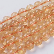 Honeyhandy Natural Citrine Beads Strands, Round, 6mm, Hole: 1mm, about 65pcs/strand, 15 inch