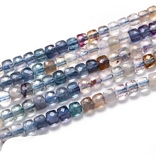 Honeyhandy Natural Fluorite Beads Strands, Gradient color, Faceted, Cube, 4x4x4mm, Hole: 0.7mm, about 100pcs/strand, 15.35 inch(39cm)