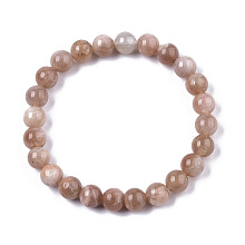 Honeyhandy Unisex Natural Sunstone Stretch Beaded Bracelets, Round, Inner Diameter: 2-1/8 inch(5.5cm), Bead: 8mm