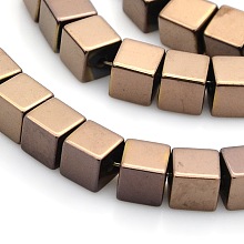 Honeyhandy Cube Non-magnetic Synthetic Hematite Beads Strands, Copper Plated, 6x6x6mm, Hole: 1mm, about 62pcs/strand, 15.7 inch