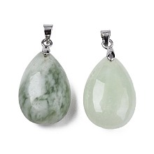 Honeyhandy Natural New Jade Pendants, with Alloy Findings, Drop, Platinum, 23~24x14x8mm, Hole: 4x5mm