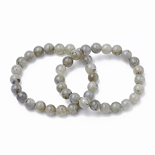 Honeyhandy Natural Labradorite Beaded Stretch Bracelets, Round, Inner Diameter: 2 inch(5cm), Bead: 8.5~9mm