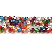 Transparent Electroplate Glass Beads Strands, AB Color Plated, Faceted, Bicone, Colorful, 4x4mm, Hole: 0.8mm, about 87~98pcs/strand, 12.76~14.61 inch(32.4~37.1cm)