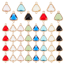 AHANDMAKER 32Pcs Glass Connector Charms, 8 Color Triangle Rhinestone Link Charms with Brass Findings, Transparent Glass Connector Pendants Beads for DIY Jewelry Bracelets Necklaces Keychain Making, 16x12mm