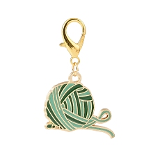 Honeyhandy Yarn Ball Alloy Enamel Pendants Decorations, Lobster Clasp Charms, for Keychain, Purse, Backpack Ornament, Golden, Dark Green, 38mm, Pendant: 20x26x1.5mm