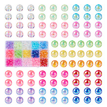 PandaHall Elite 300Pcs 15 Colors Transparent Acrylic Beads, AB Colors Plated, Round, Mixed Color, 8mm, Hole: 2mm, about 20pcs/color