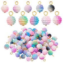 Imitation Pearl Acrylic Charms, with Iron Findings, Eound, Mixed Color, 14~18mm, Hole: 2.5~3.5mm, 100pcs/set