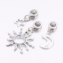 Honeyhandy Tibetan Style Alloy European Dangle Charms, Star, Sun & Moon, Antique Silver, 25~38mm, Hole: 4.5mm