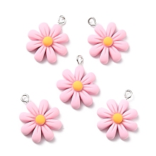 Honeyhandy Resin Pendants, with Platinum Iron Peg Bail, Flower, Pink, 25x20.5x6mm, Hole: 2mm