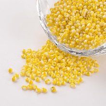 Honeyhandy 12/0 Opaque Colours Seep Glass Beads, Round Seed Beads, Gold, 1.5~2x2mm, Hole: 0.5mm, about 22500pcs/450g